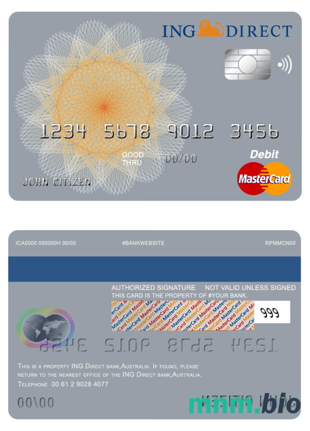 Australia Ing Direct bank master karta przykład w formacie PSD